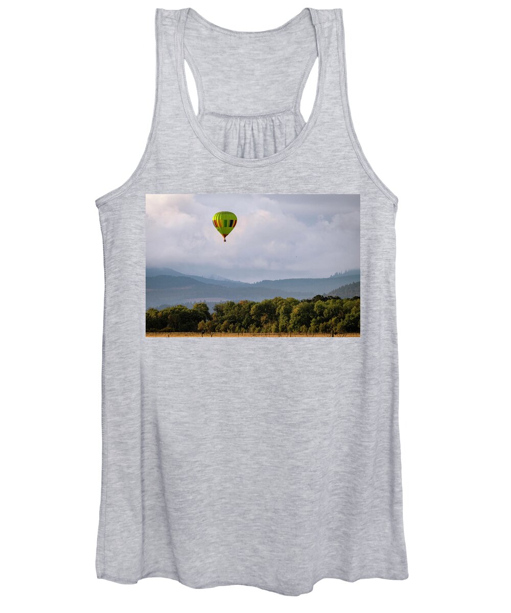 Hot Air Balloon Women's Tank Top featuring the photograph Balloon Over Farmland by Catherine Avilez