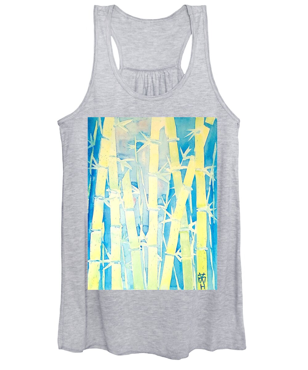 Bamboo Women's Tank Top featuring the painting Bamboo in the blue by Wonju Hulse