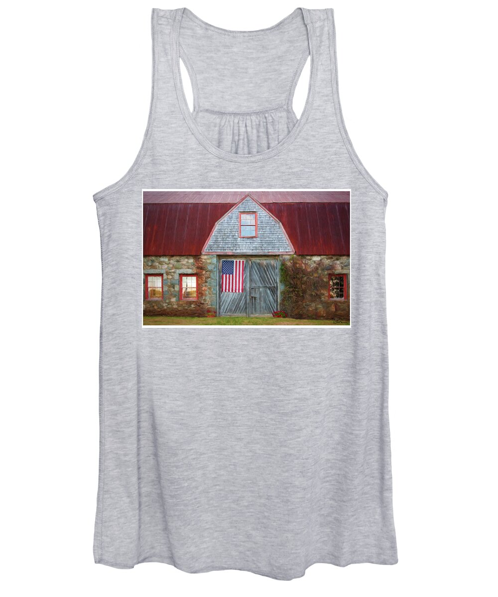 American Flag Women's Tank Top featuring the photograph Bar Harbor Barn by Peggy Dietz