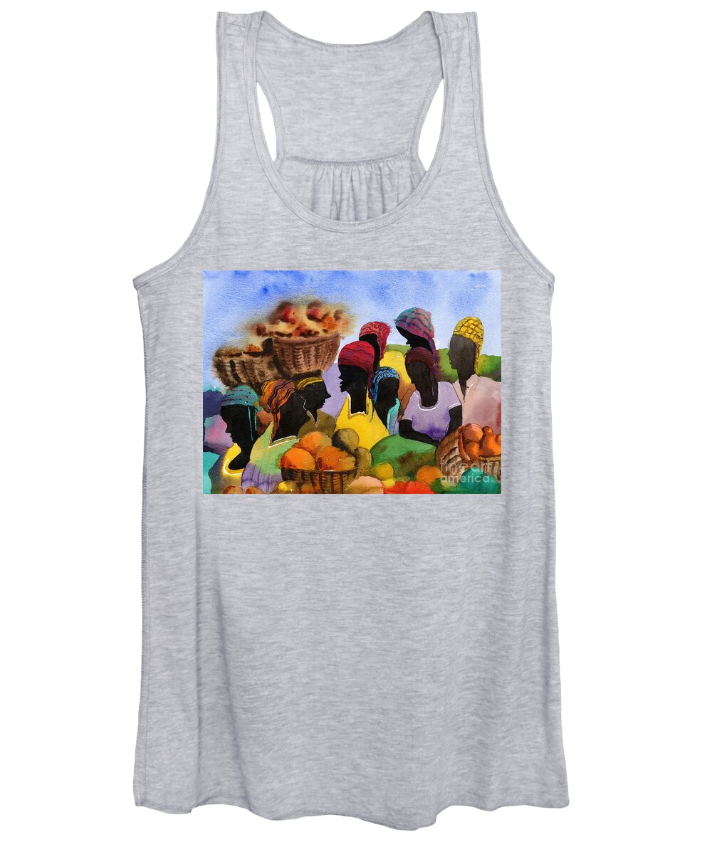  Women's Tank Top featuring the painting Barbados Marketplace by Val Byrne