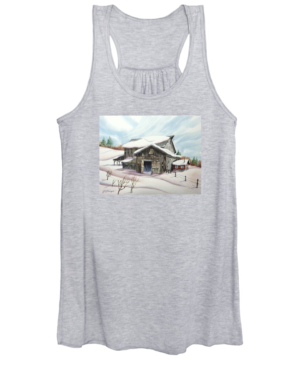 Barns Women's Tank Top featuring the painting Barns in Snow by Joseph Burger