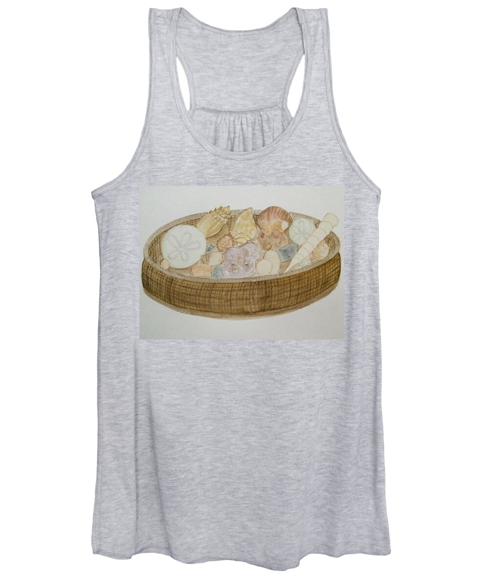 Sea Shells Women's Tank Top featuring the painting Basket of Beach Memories by Susan Nielsen