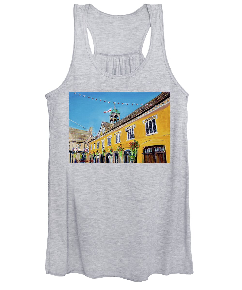 Acrylic Women's Tank Top featuring the painting Baskets And Bunting, Tetbury Market Hall by Seeables Visual Arts