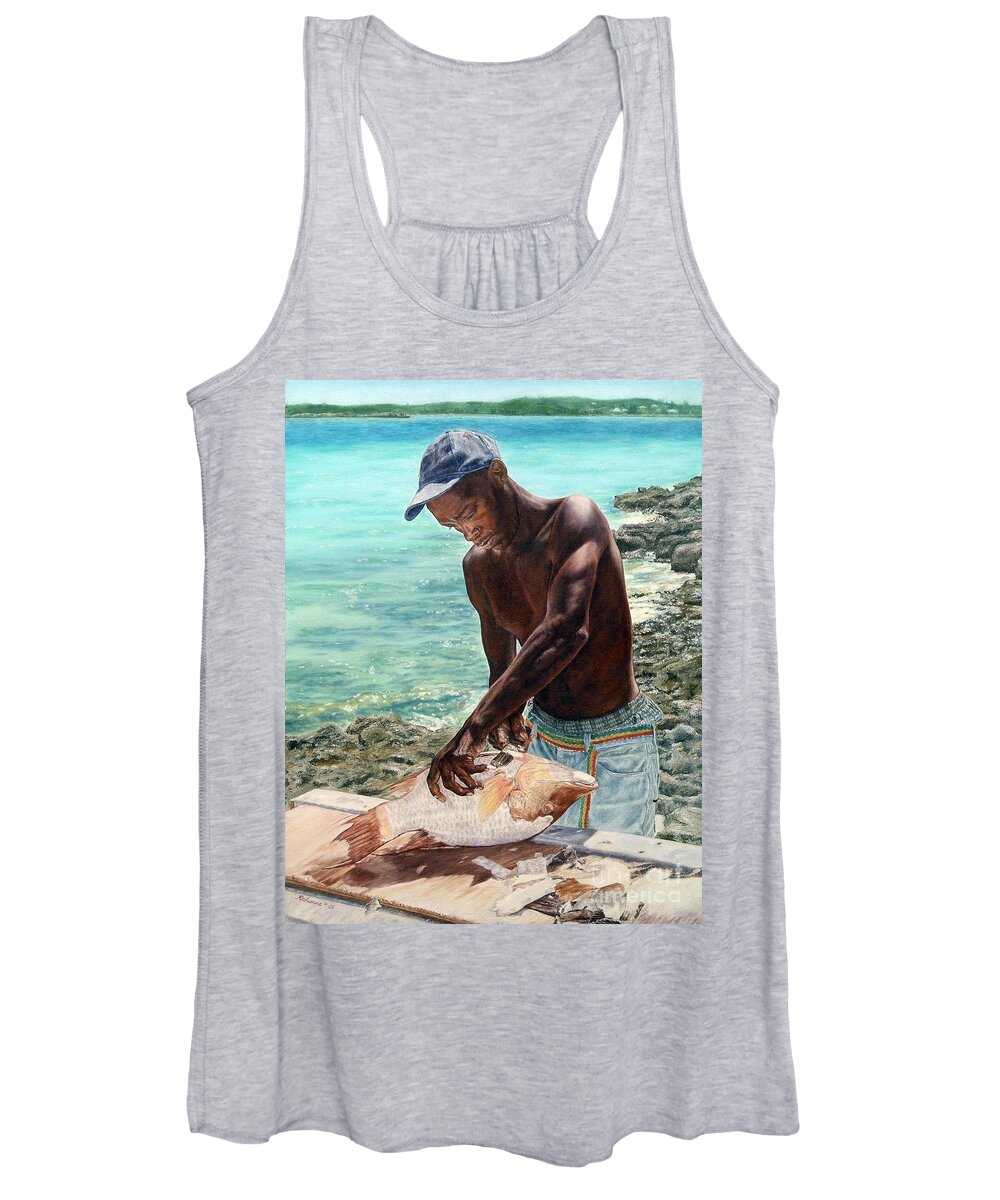 Bahamas Women's Tank Top featuring the painting Bayside by Roshanne Minnis-Eyma