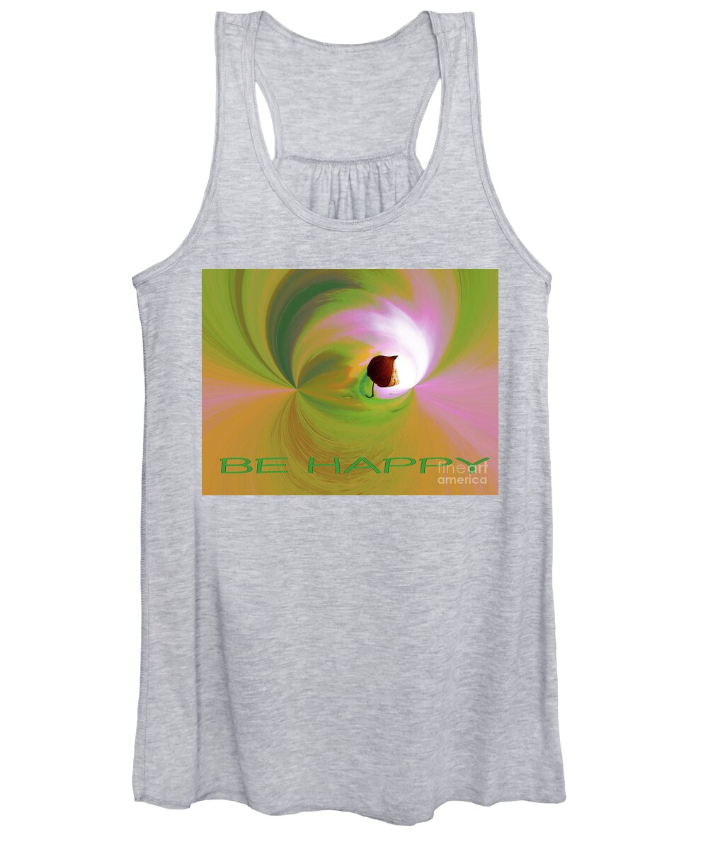 Be Happy Women's Tank Top featuring the digital art Be Happy, Green-pink with Physalis by Eva-Maria Di Bella