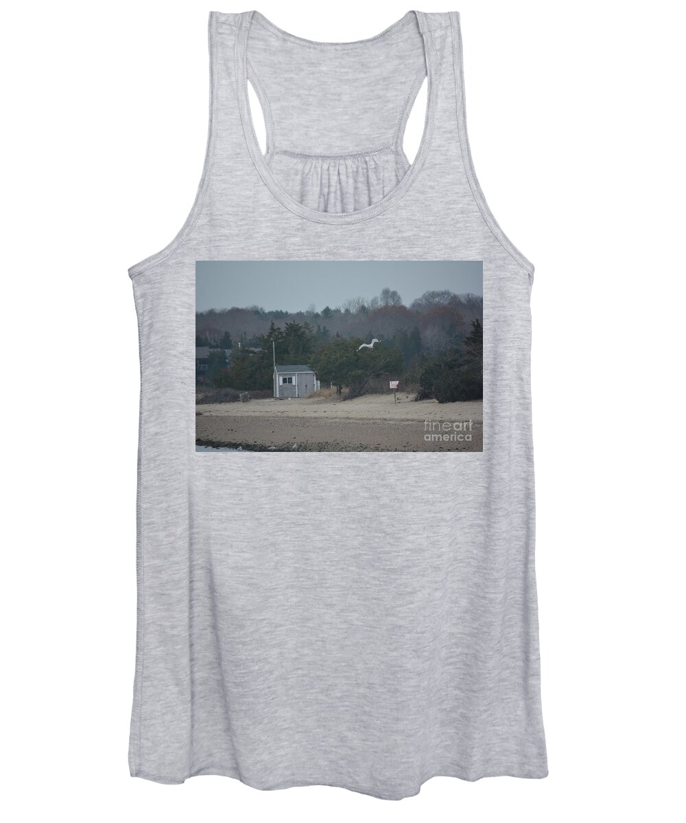 Cabin Women's Tank Top featuring the photograph Beach Shack on a Cloudy Day by Dianne Morgado