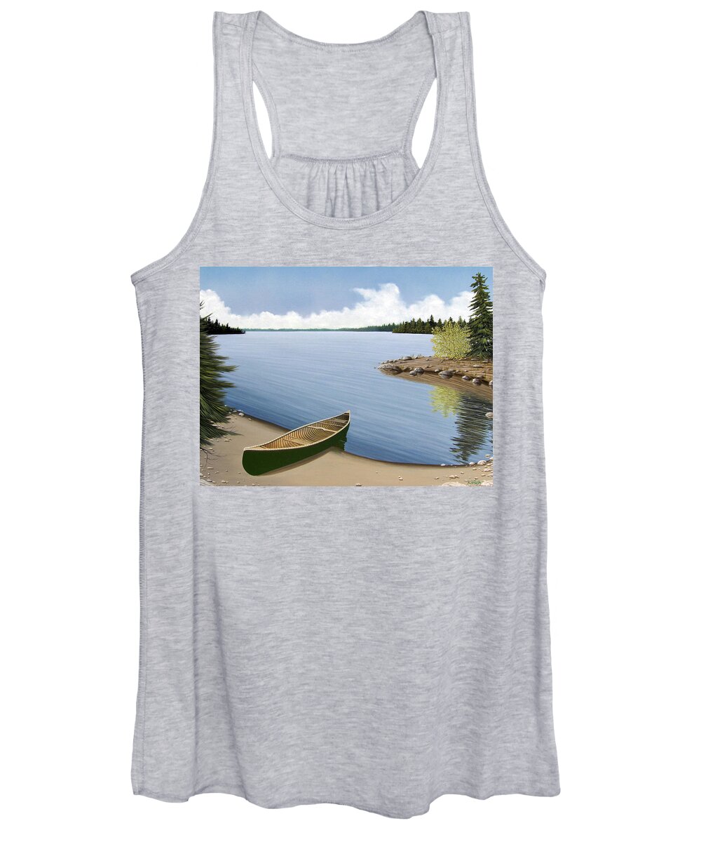 Canoe Women's Tank Top featuring the painting Beached in Ontario by Kenneth M Kirsch
