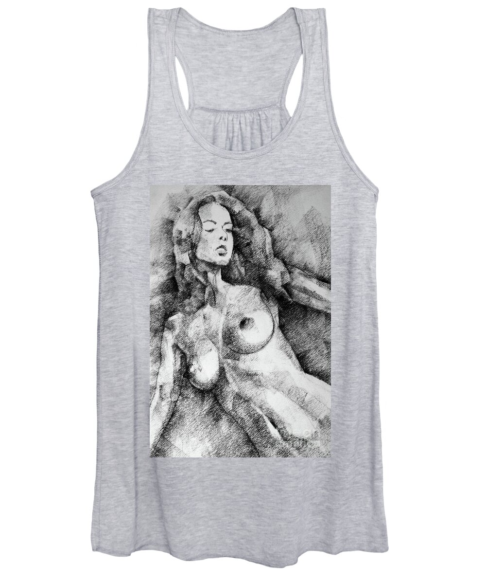 Drawing Women's Tank Top featuring the drawing Beautiful Girl Close Up Standing Pose Art Drawing by Dimitar Hristov