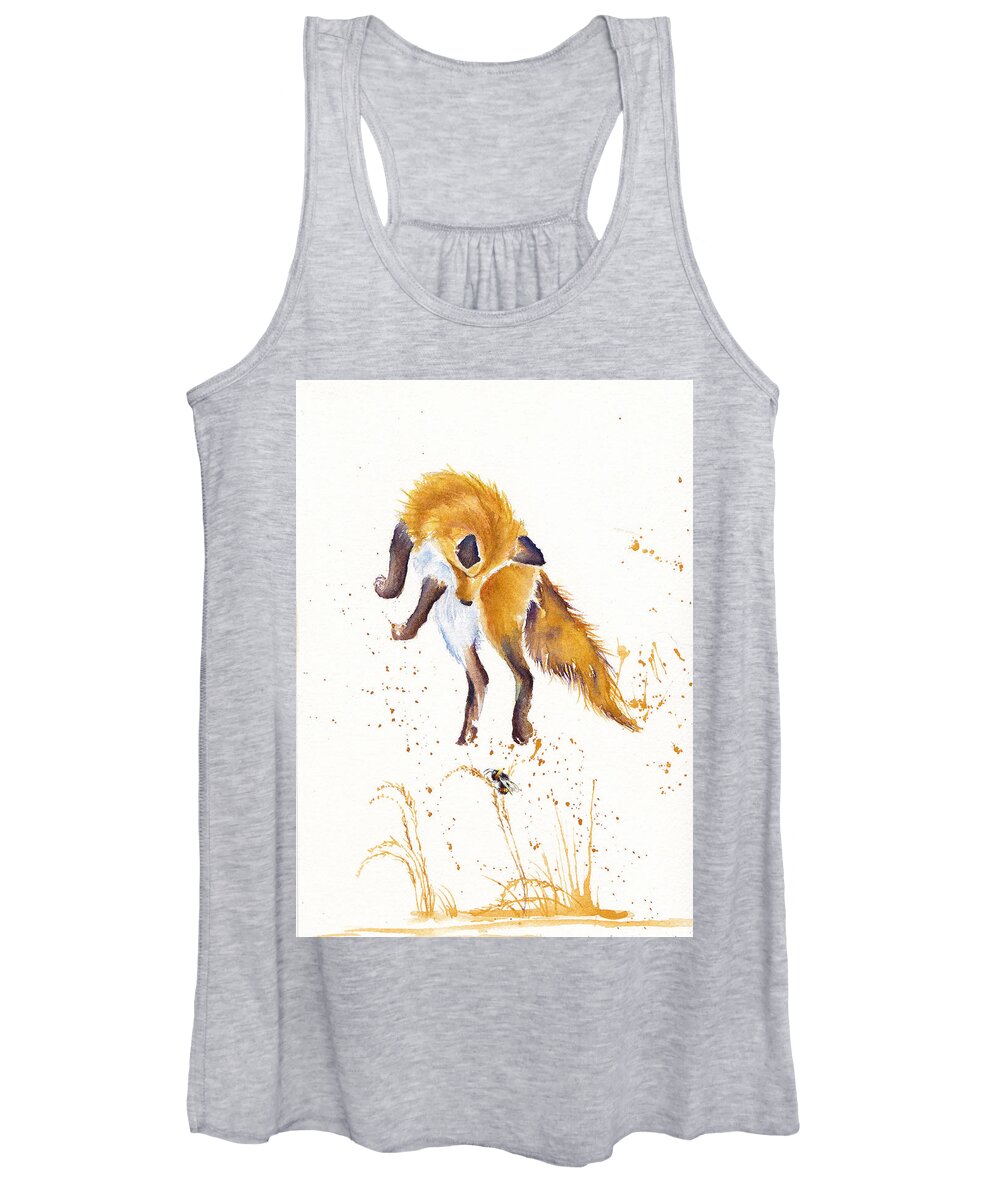 Fox Women's Tank Top featuring the painting Bee Jumping - Leaping Fox by Debra Hall