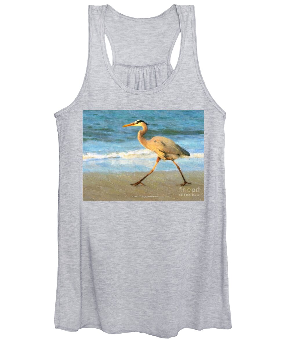 Blue Heron Women's Tank Top featuring the painting Bird with a Purpose by Chris Armytage