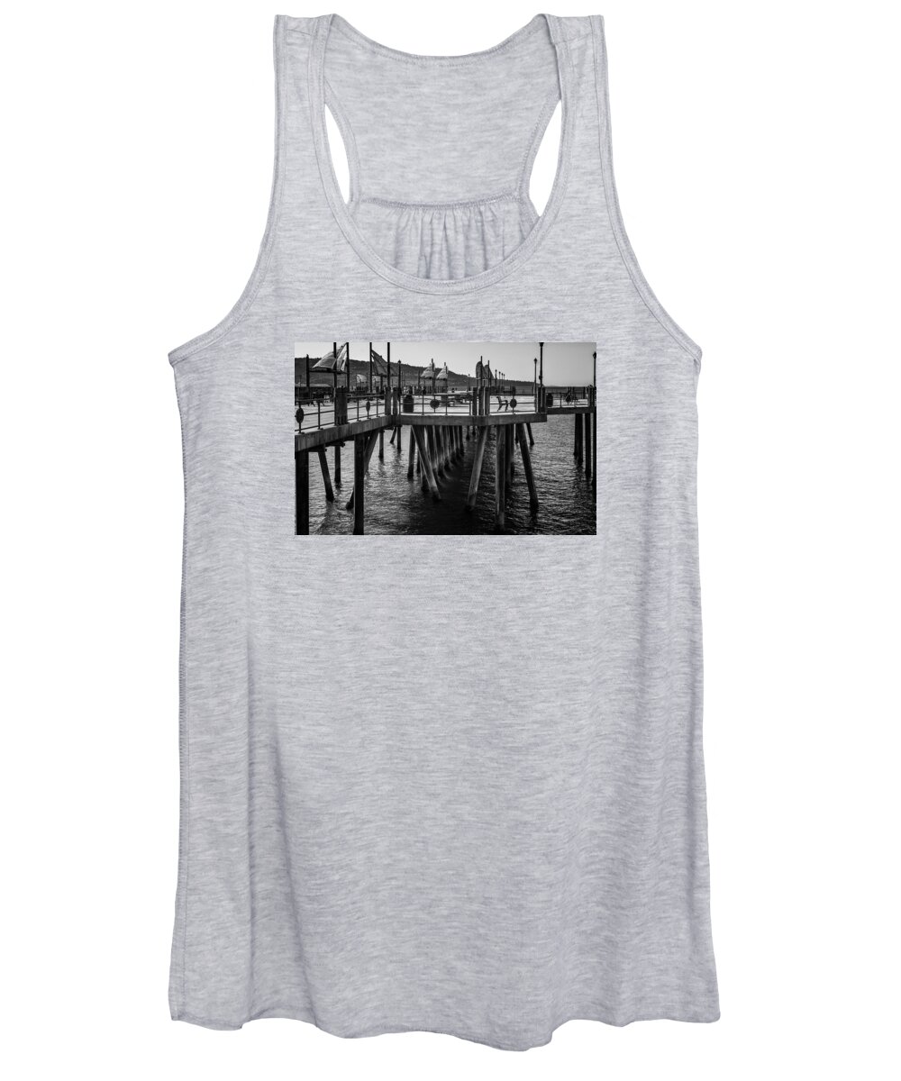 Pier Women's Tank Top featuring the photograph Black and White on the Pier by Michael Hope