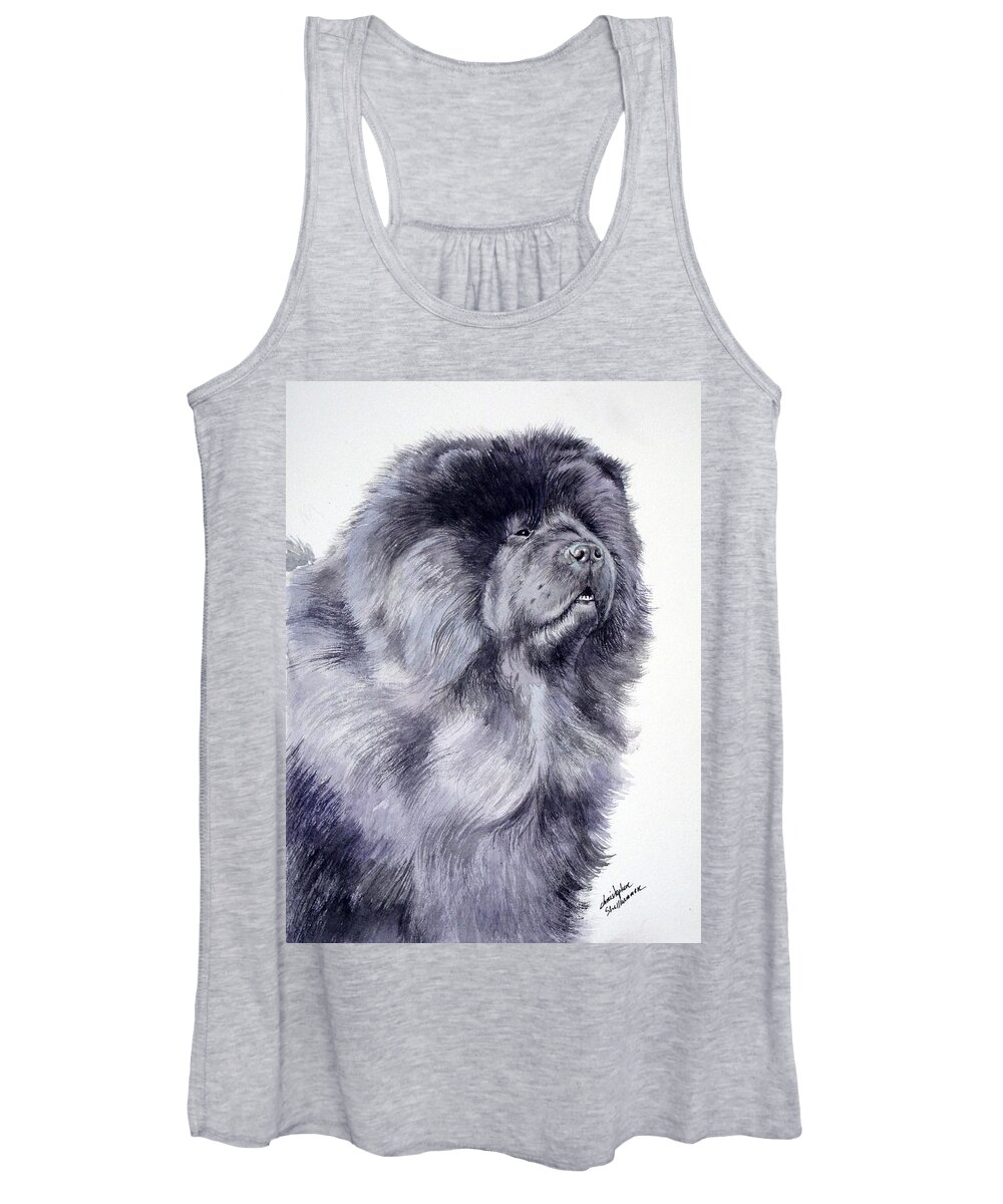 Dog Women's Tank Top featuring the painting Black Chow Chow by Christopher Shellhammer