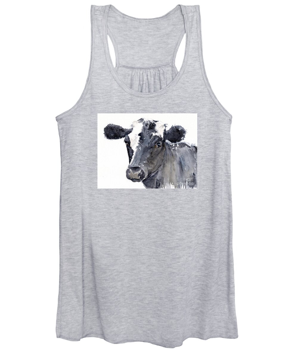 Cow Women's Tank Top featuring the painting Black Cow by Claudia Hafner
