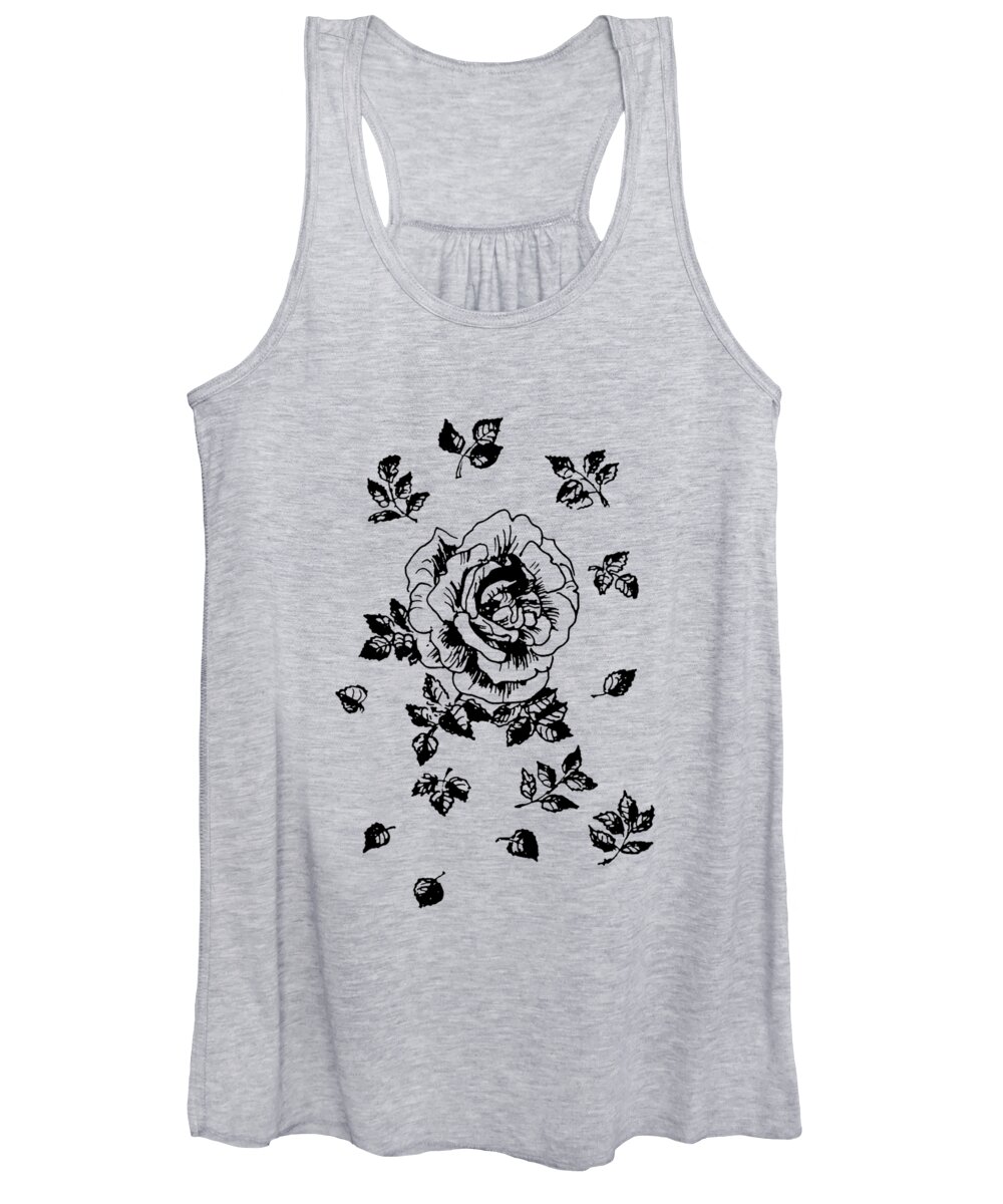 Rose Women's Tank Top featuring the drawing Black Graphic Rose by Masha Batkova