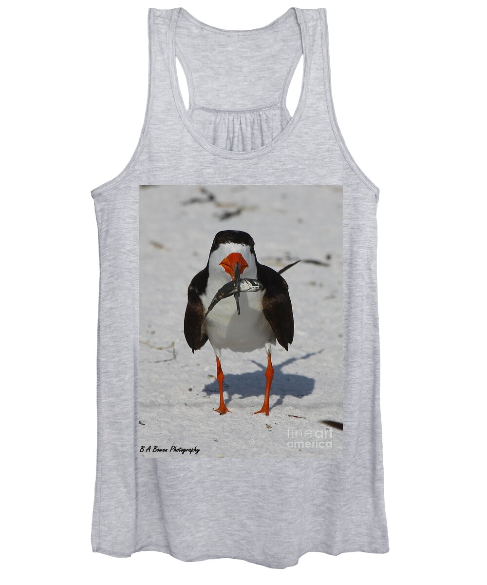 Black Skimmer Women's Tank Top featuring the photograph Black Skimmer with dinner by Barbara Bowen