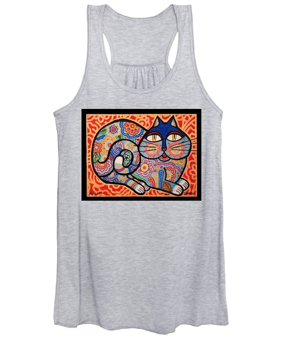 Cat Women's Tank Top featuring the painting Blue Cat by Jim Harris