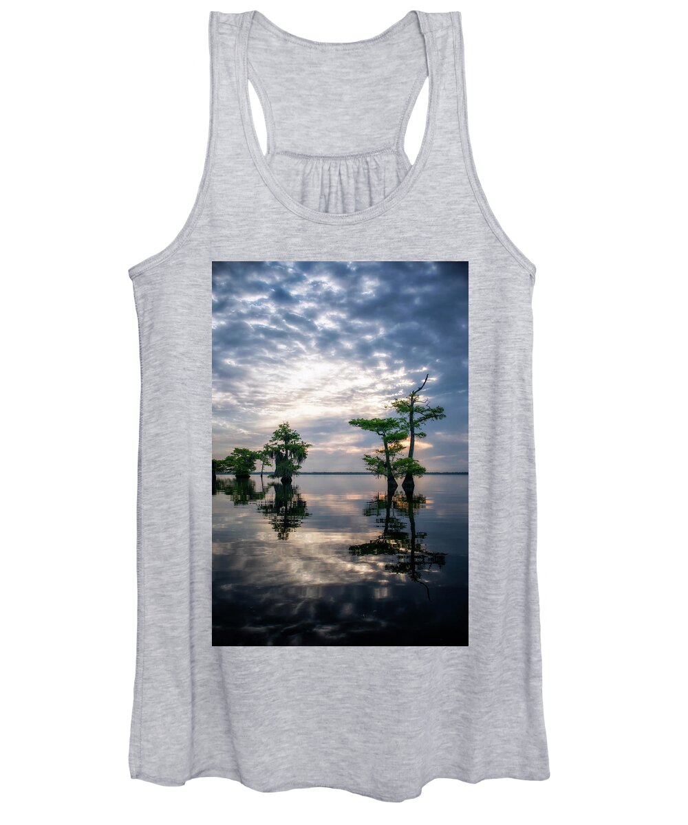 Crystal Yingling Women's Tank Top featuring the photograph Blue Cypress Sunrise #1 by Ghostwinds Photography