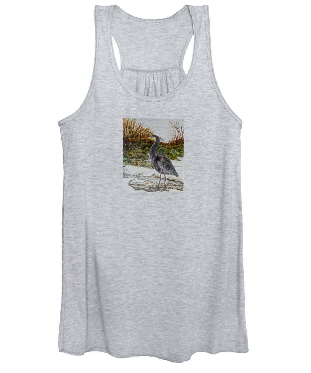 Watercolour Painting Women's Tank Top featuring the painting Blue Heron by Sher Nasser