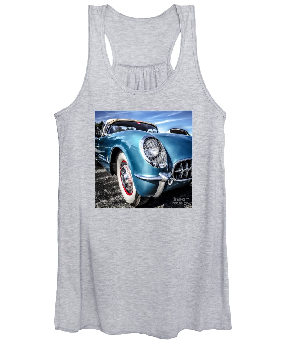 Corvertte Women's Tank Top featuring the photograph Blue Vintage Corvette Stingray by Edward Fielding