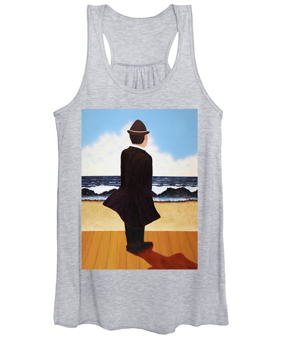 Seascape Women's Tank Top featuring the painting Boardwalk Man by Thomas Blood