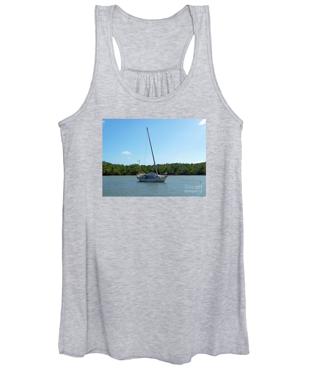 Photography Women's Tank Top featuring the photograph Boat and Island by Francesca Mackenney