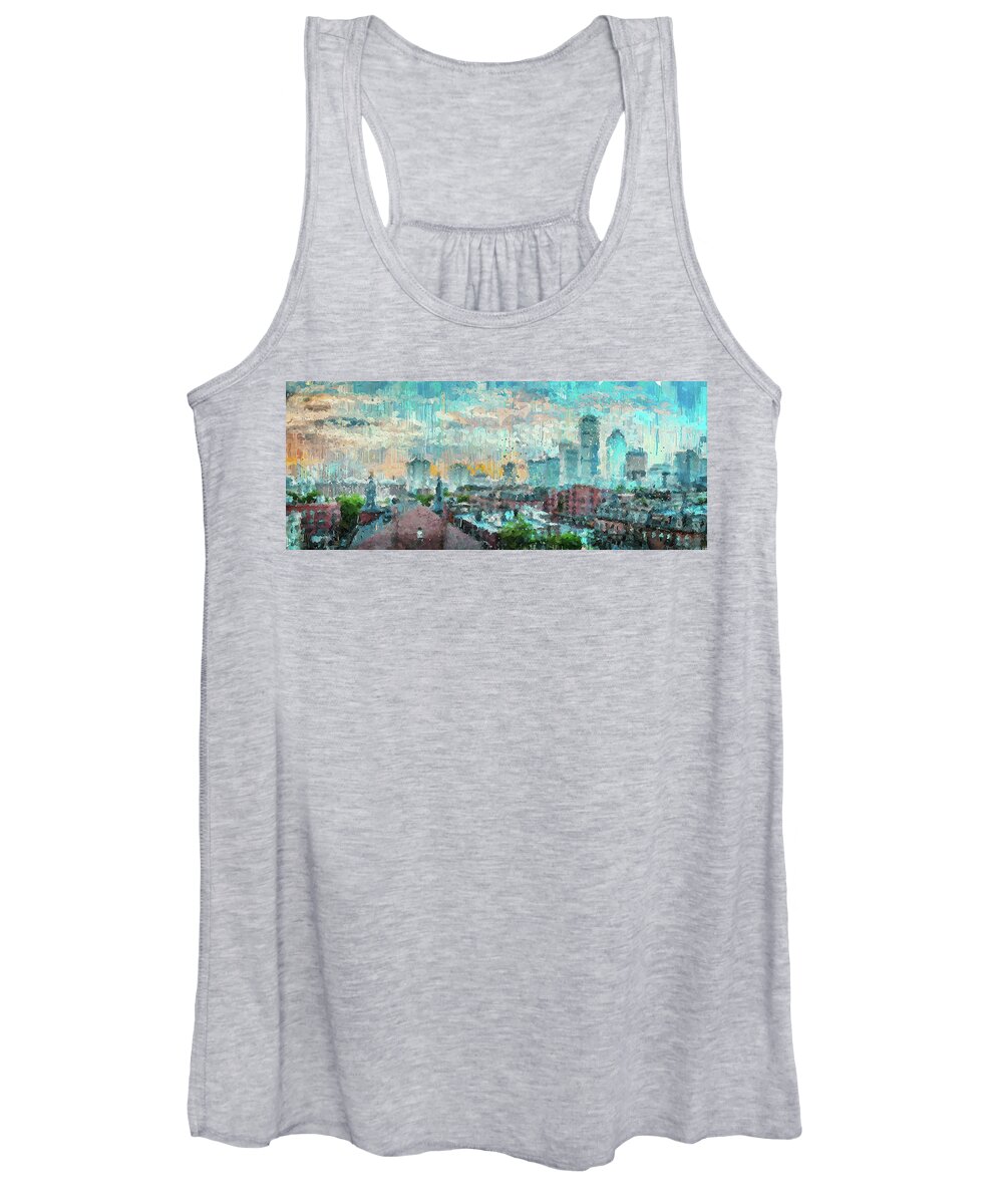 Boston Women's Tank Top featuring the painting Boston, Panorama - 06 by AM FineArtPrints