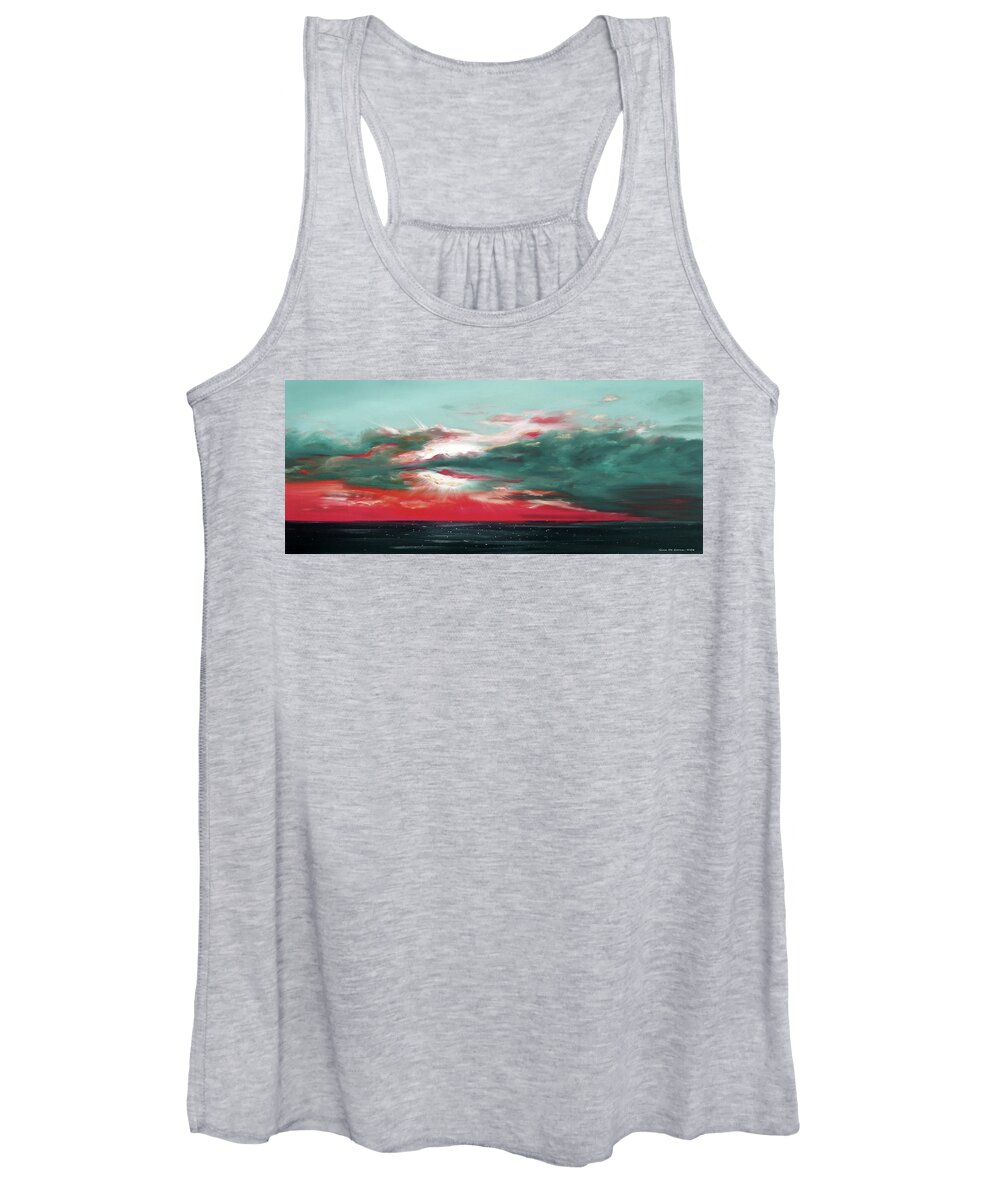 Sunset Women's Tank Top featuring the painting Bound of Glory - Panoramic Sunset by Gina De Gorna