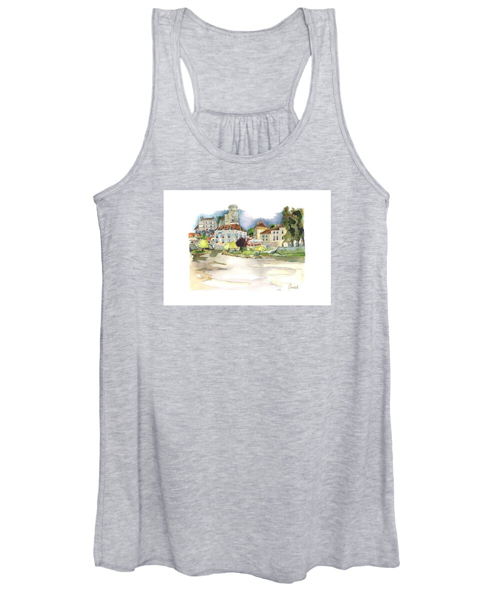 French Countryside Women's Tank Top featuring the painting Bourdeilles, on the River Dronne, Dordogne by Joan Cordell