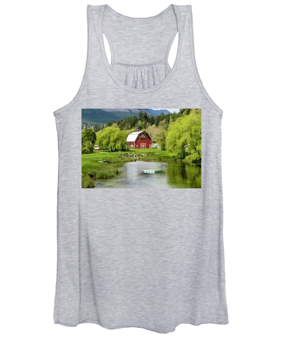 Agriculture Women's Tank Top featuring the photograph Brinnon Washington Barn by Pond by Teri Virbickis