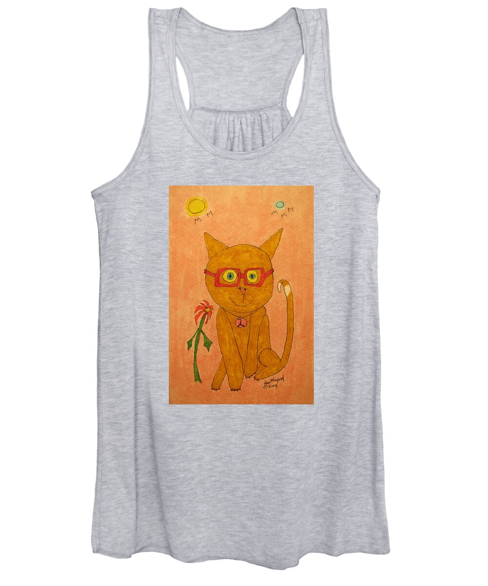 Hagood Women's Tank Top featuring the painting Brown Cat With Glasses by Lew Hagood