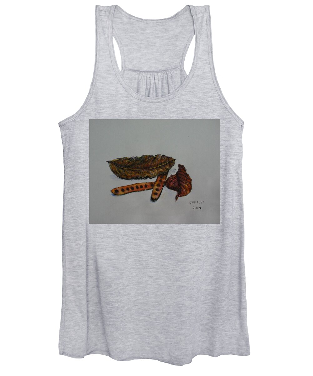 Brown Women's Tank Top featuring the painting Brown of Leafs and Seeds by Sukalya Chearanantana