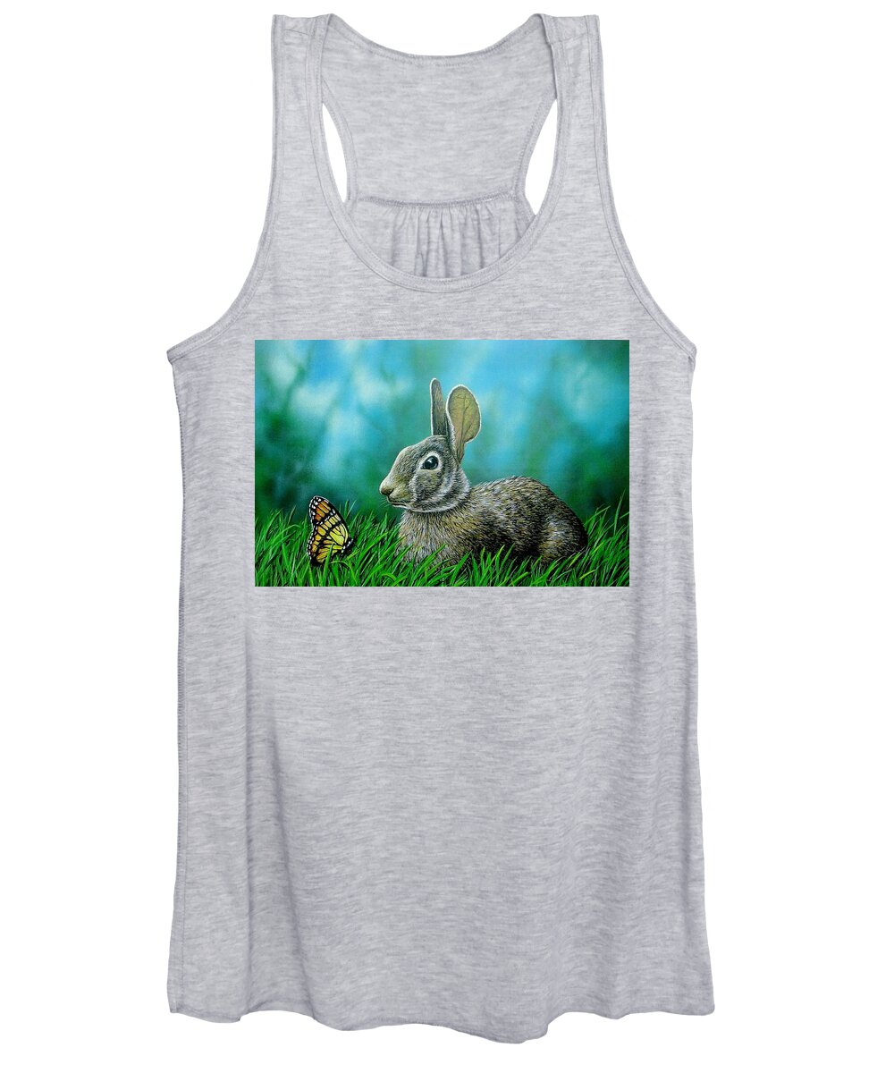 Bunny Women's Tank Top featuring the painting Bunny with Monarch by Anthony J Padgett