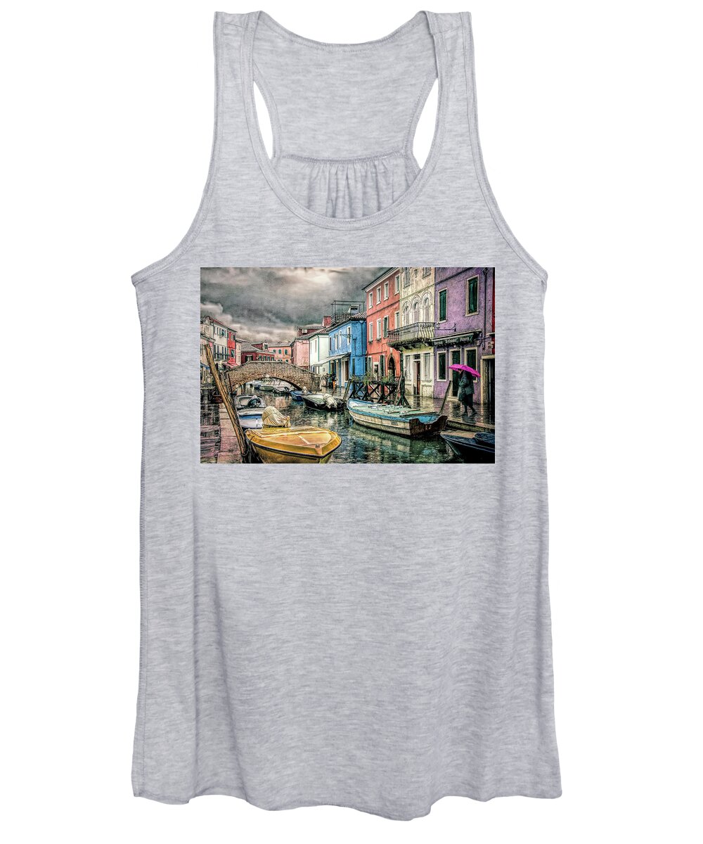 Burano Women's Tank Top featuring the photograph Burano in the rain by Brian Tarr