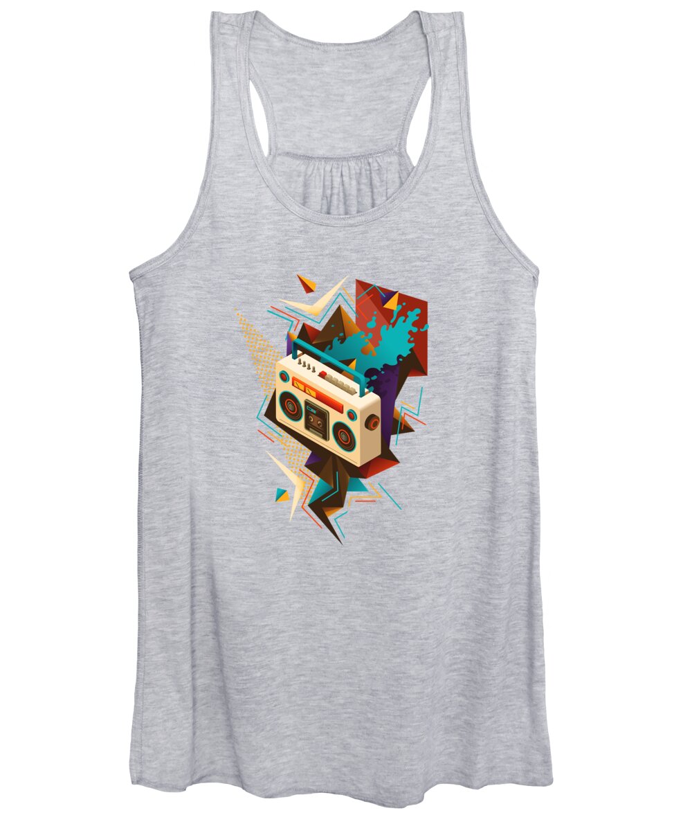 Stereo Women's Tank Top featuring the painting Bust Out The Jams Retro 80s Boombox Splash by Little Bunny Sunshine