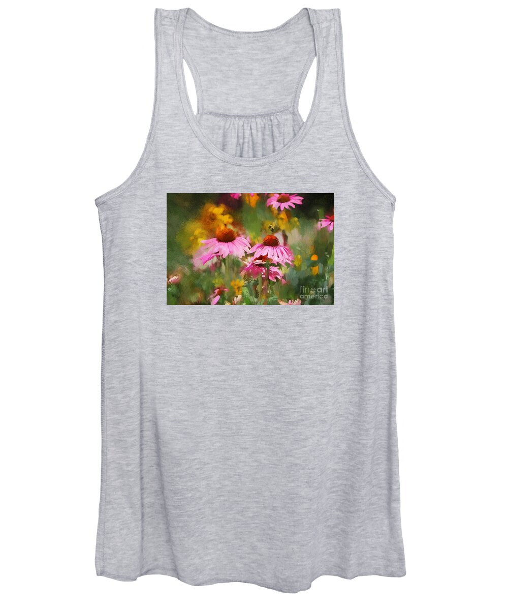 Coneflowers Women's Tank Top featuring the mixed media Busy As A Bee by Tina LeCour