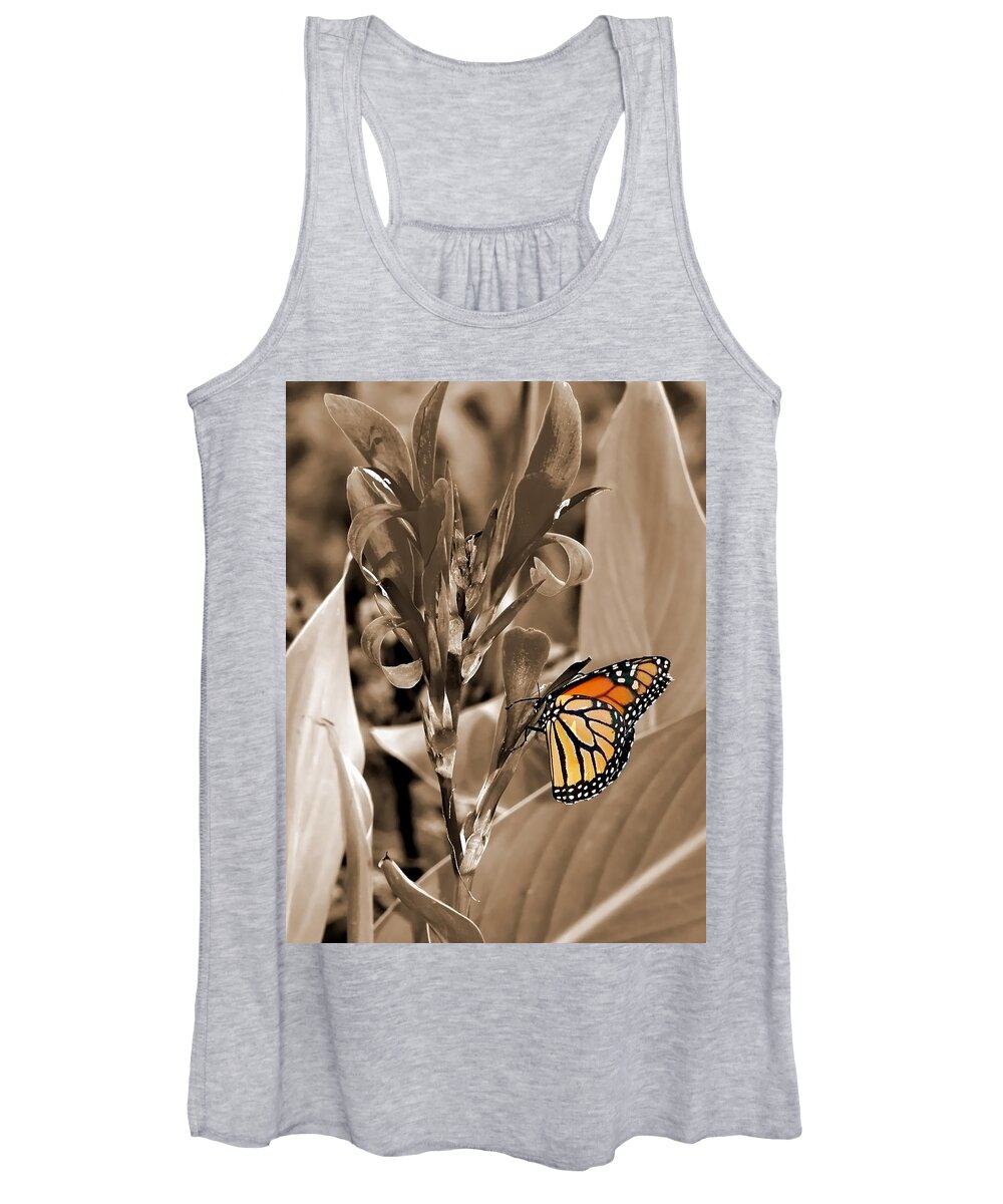 Macro Women's Tank Top featuring the photograph Butterfly in Sepia by Lauren Radke