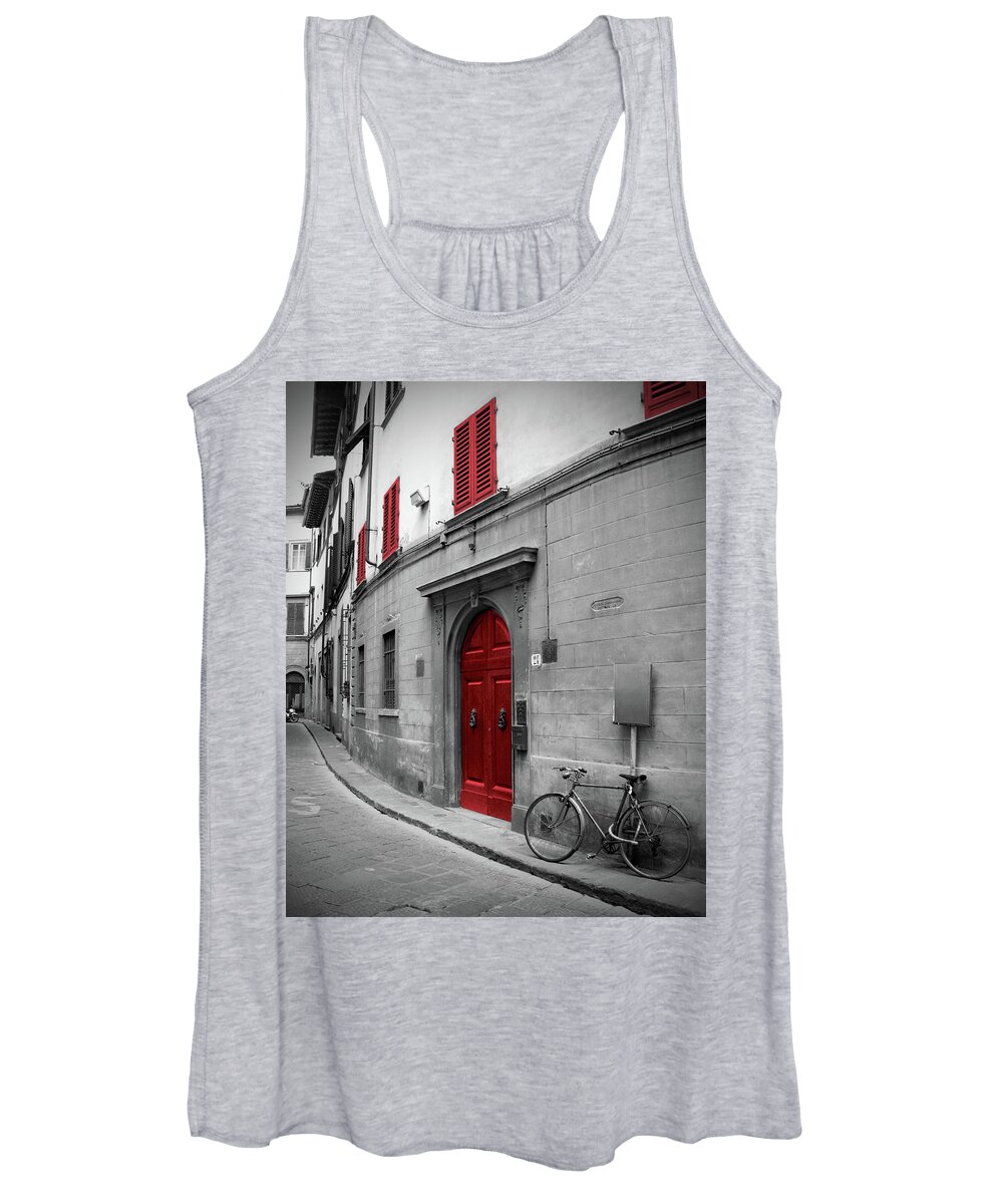 Italy Women's Tank Top featuring the photograph Bycicle by the Red Door by Lily Malor
