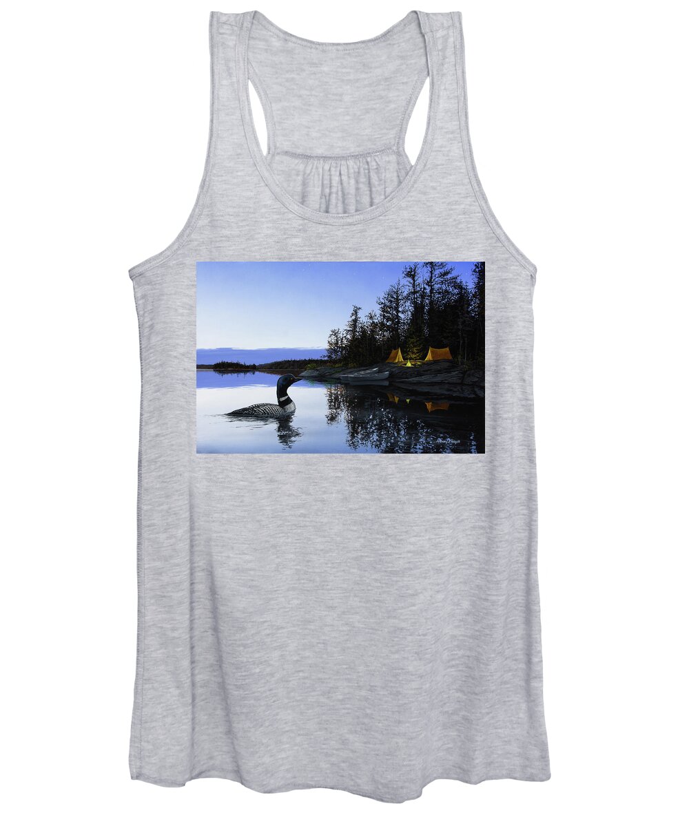 Loon Women's Tank Top featuring the painting Camp Loon by Anthony J Padgett