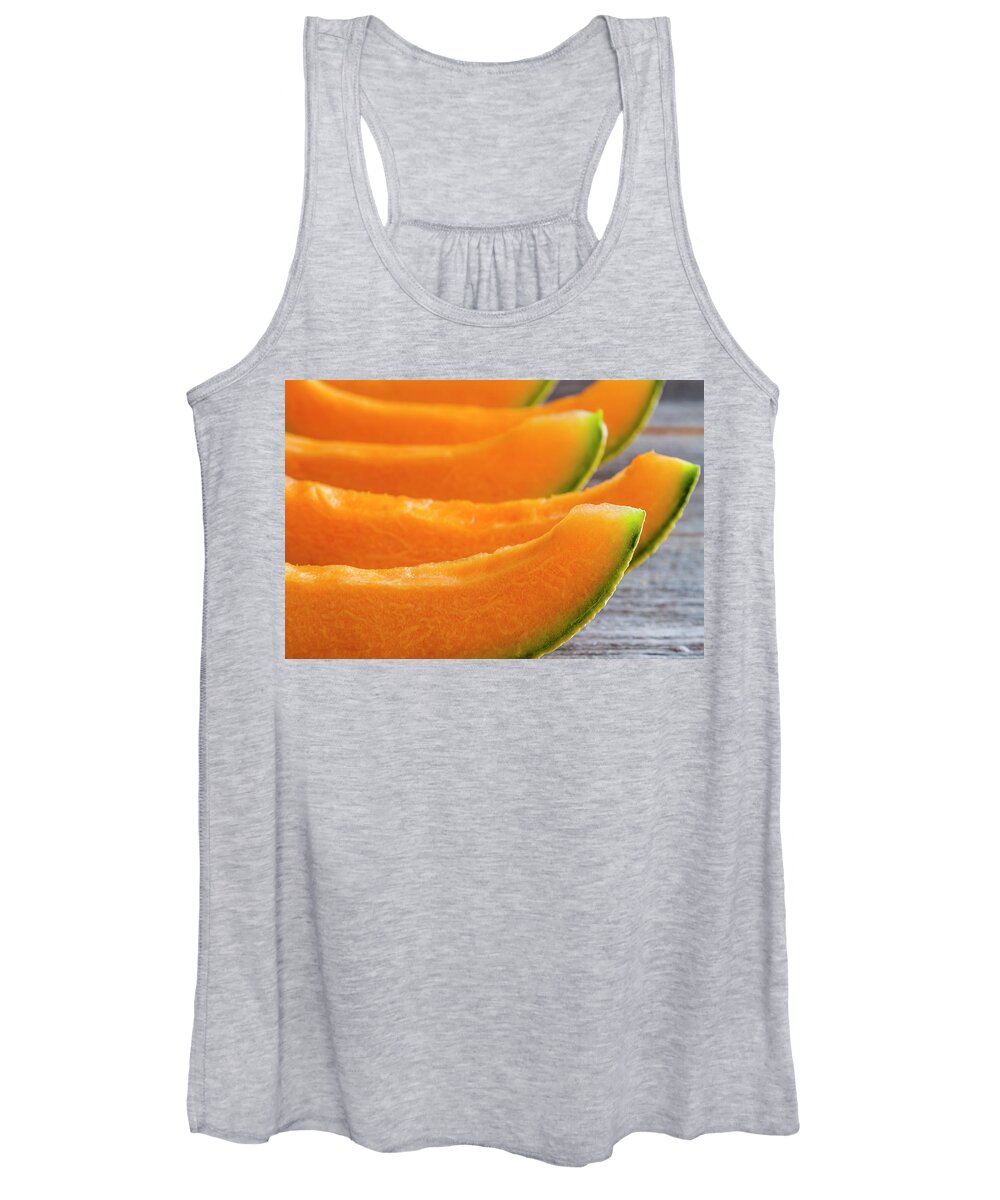 Cantaloupe Women's Tank Top featuring the photograph Cantaloupe in a Row by Teri Virbickis