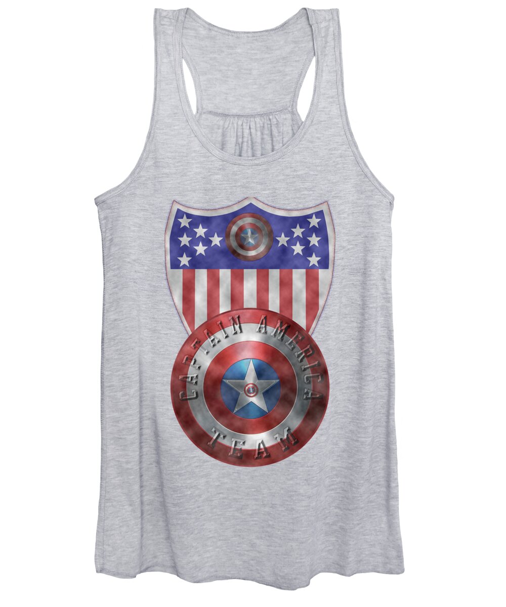 Captain America Shield Women's Tank Top featuring the painting Captain America Shields on Gold by Georgeta Blanaru