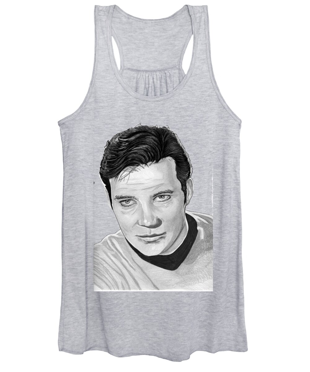 Captain Women's Tank Top featuring the drawing Captain Kirk by Bill Richards