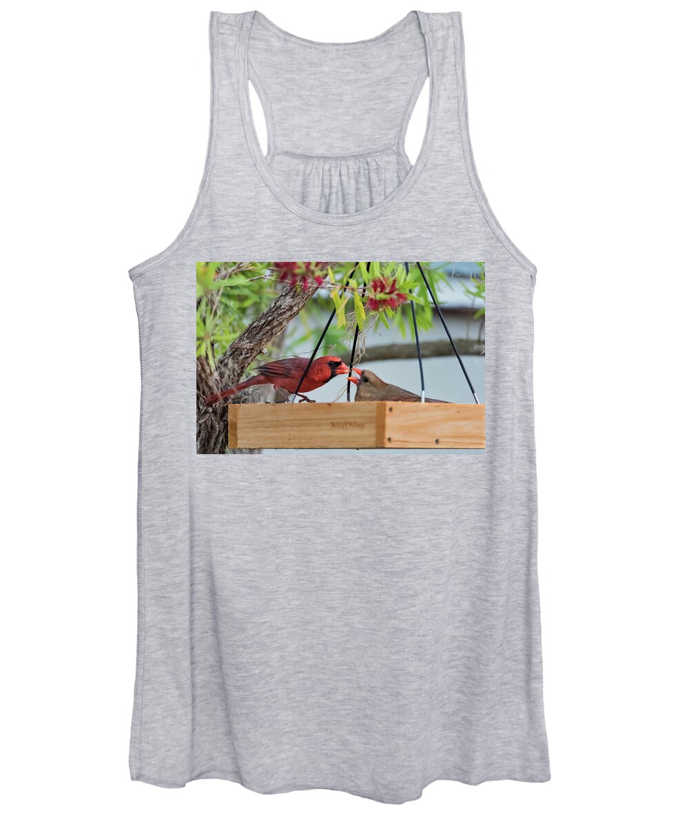Birds Women's Tank Top featuring the photograph Cardinal Feeding by Norman Peay