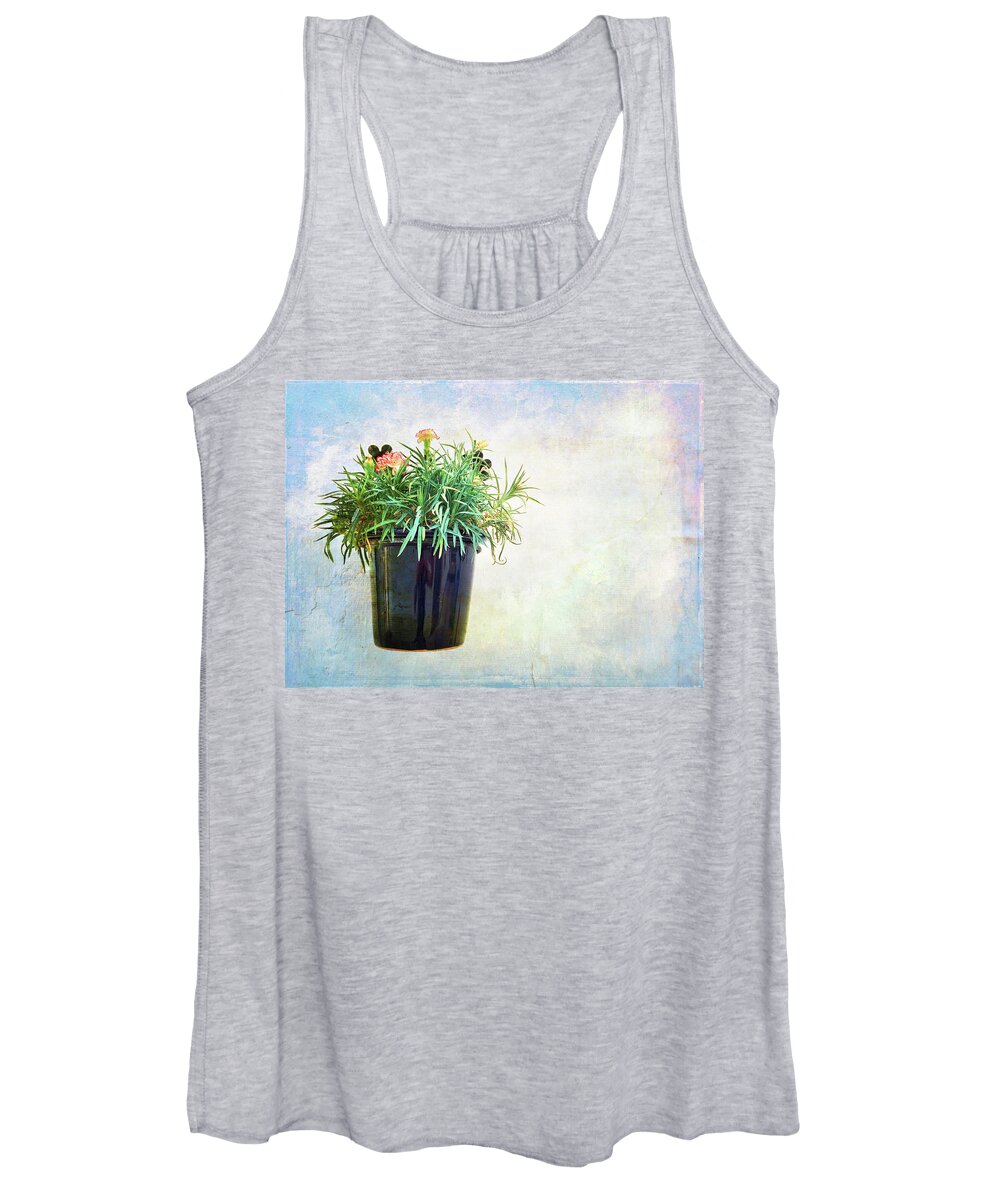 Carnation Women's Tank Top featuring the photograph Carnations in a pot on artistic background by GoodMood Art