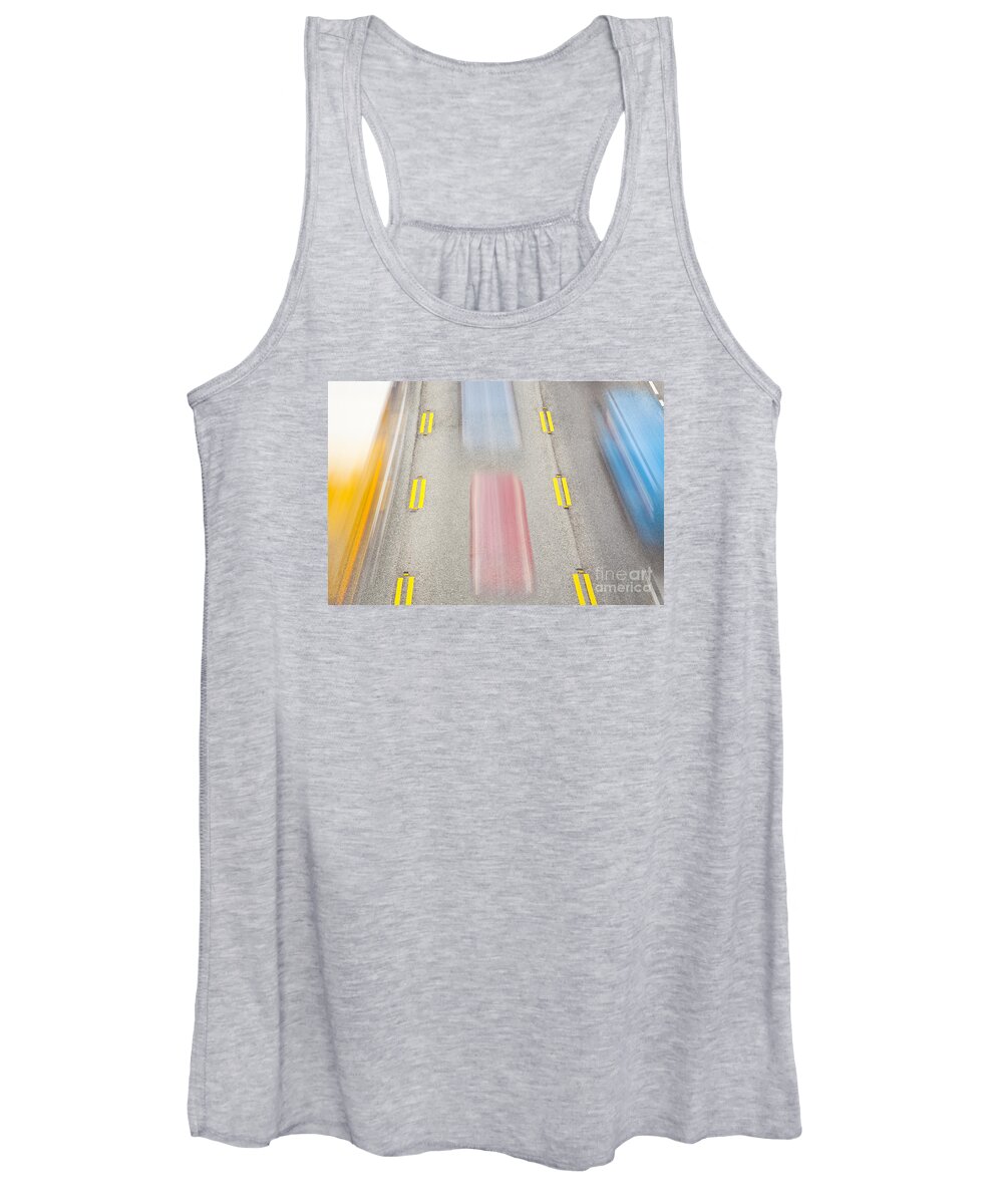 Automobile Women's Tank Top featuring the photograph Cars Speeding Along Highway by Bryan Mullennix
