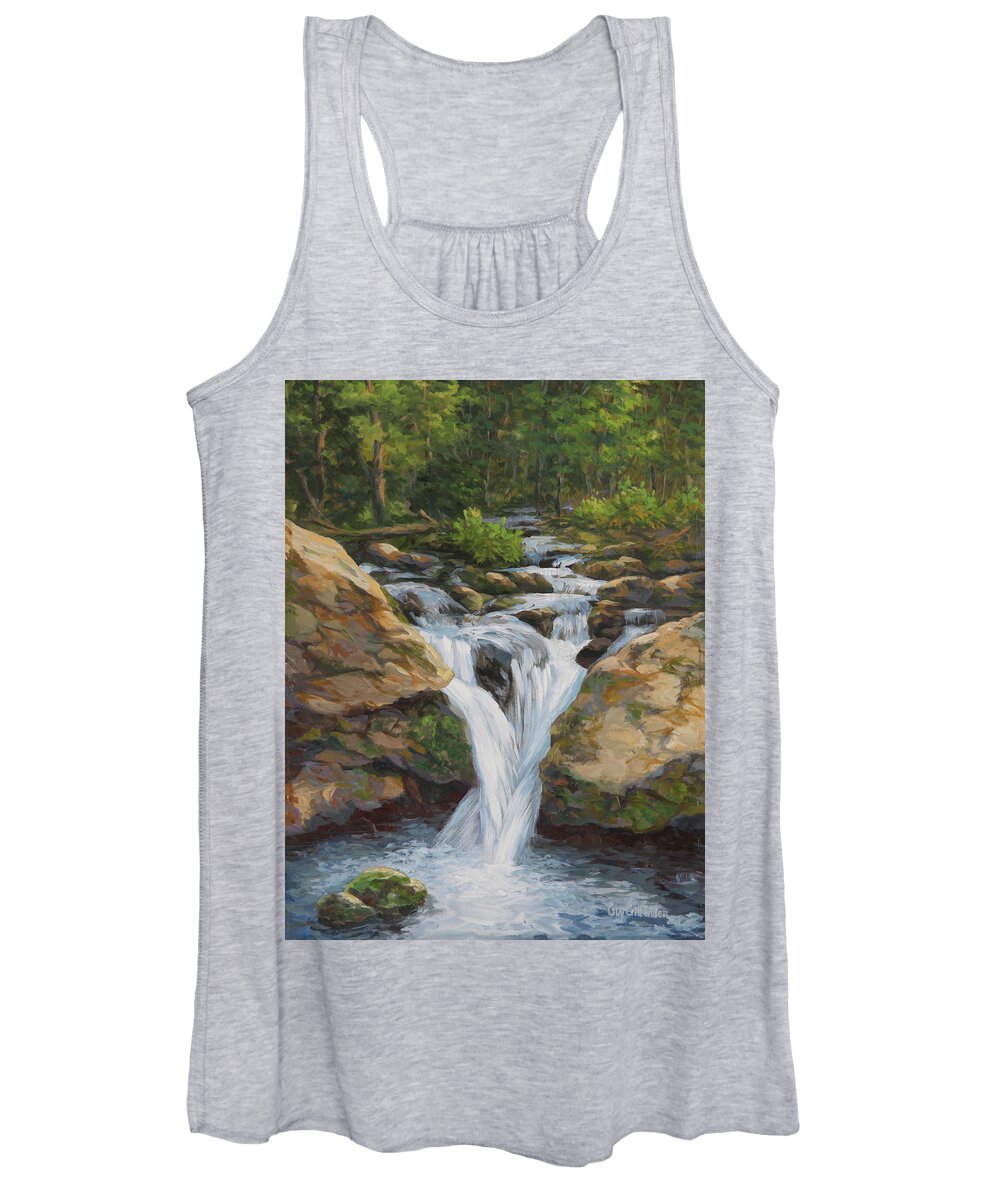 Cascades Stream Women's Tank Top featuring the painting Cascades Stream by Guy Crittenden