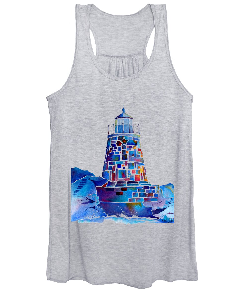 Newport Lighthouse Women's Tank Top featuring the painting Castle Hill Newport Lighthouse by Jo Lynch