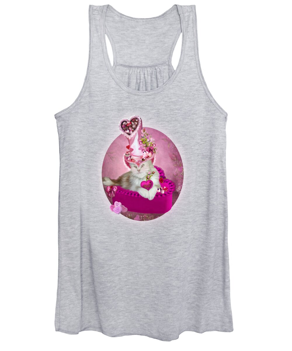 Cat Art Women's Tank Top featuring the mixed media Cat In Valentine Candy Hat by Carol Cavalaris