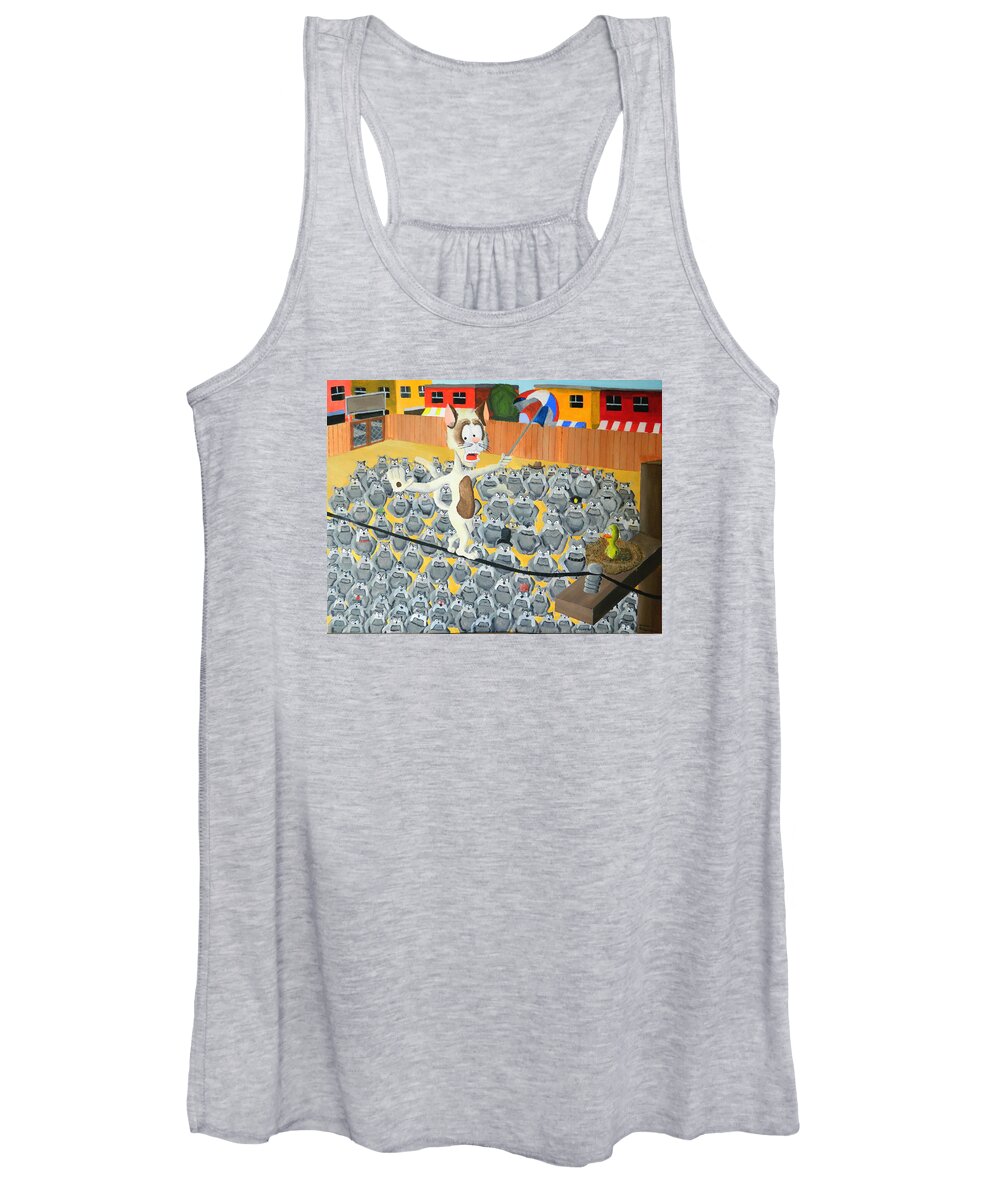Cat On A Wire Women's Tank Top featuring the painting Cat on a Wire by Winton Bochanowicz