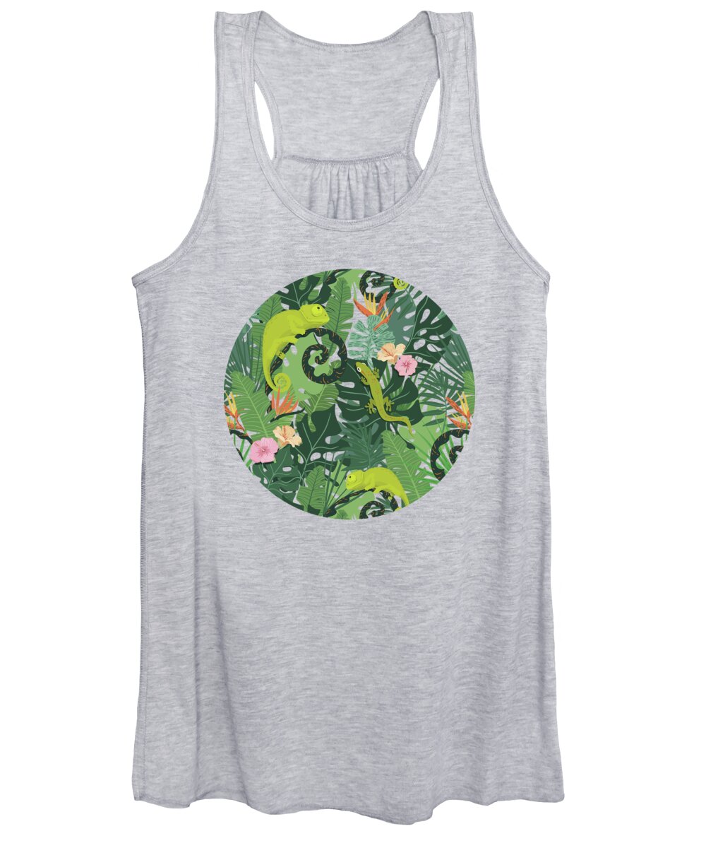 Painting Women's Tank Top featuring the painting Chameleons And Salamanders In The Jungle Pattern by Little Bunny Sunshine