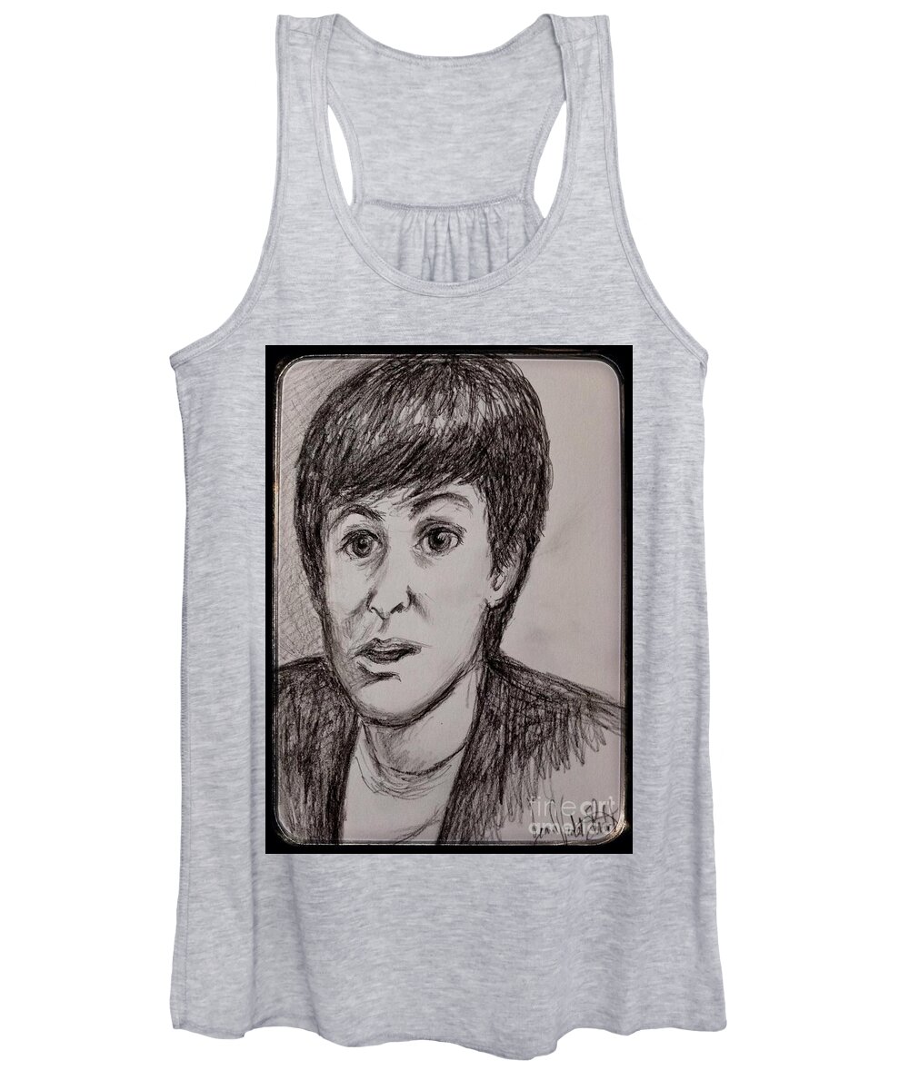 Sir Paul Mccartney Women's Tank Top featuring the drawing Charcoal Portrait of Paul McCartney by Joan-Violet Stretch